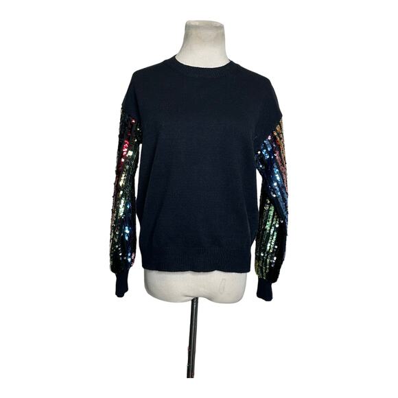 Racheal black crew neck long sequin sleeves sweater size Small - Picture 9 of 11